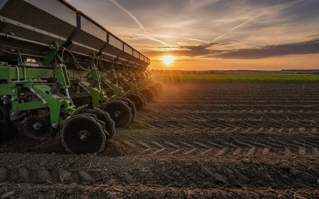 Germinator 50-grade steel closing wheels mounted on a row crop planter, ready for planting season